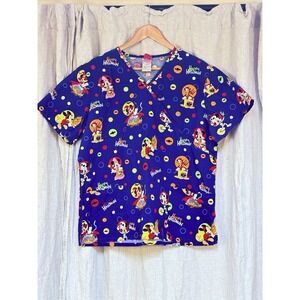Disney Halloween Mickey Minnie Mouse Scrub Top Woman's Small Donald Duck Blue